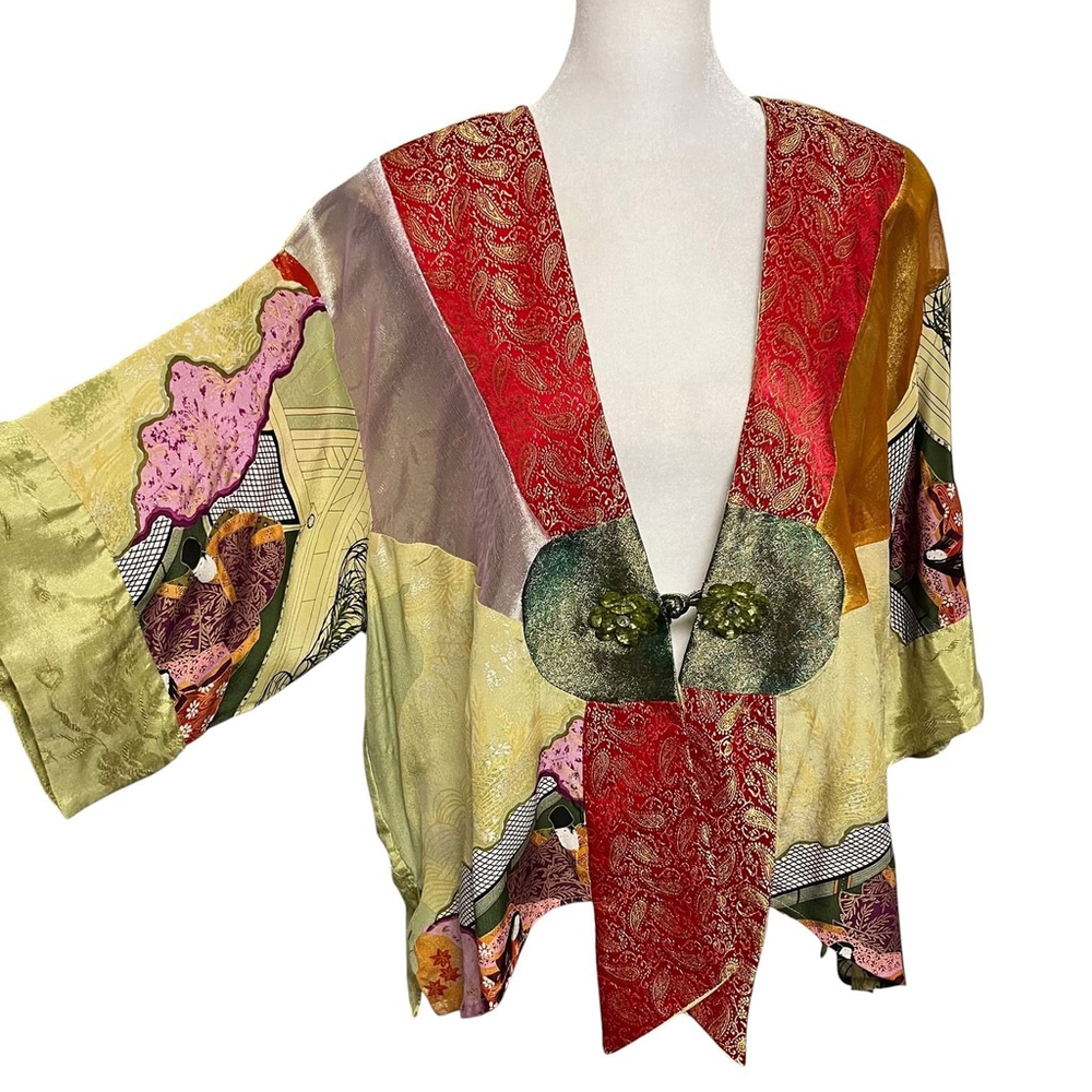 Vintage Sterling Styles Silk Mixed Media Kimono Jacket Frog Closure - Picture 3 of 7
